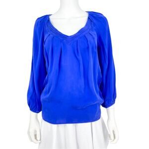 Diane Von Furstenberg Royal Blue Silk Blouse V Neck Business Casual Size 2